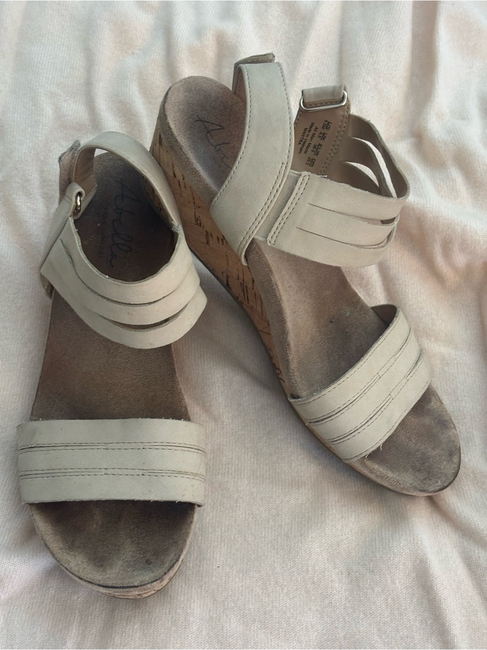 Tan Cream Cork Wedge Sandals size 8.5